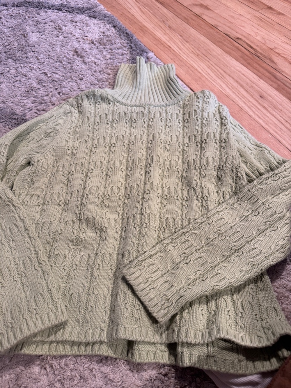 Talbot cotton. Women's Cable Knit Turtleneck Sweater - Sage Green M